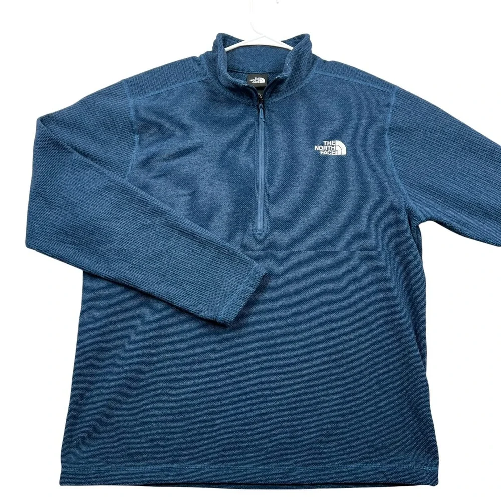 The North Face Pullover Mens XL Blue 1/4 Zip Textured Fleece Sweater